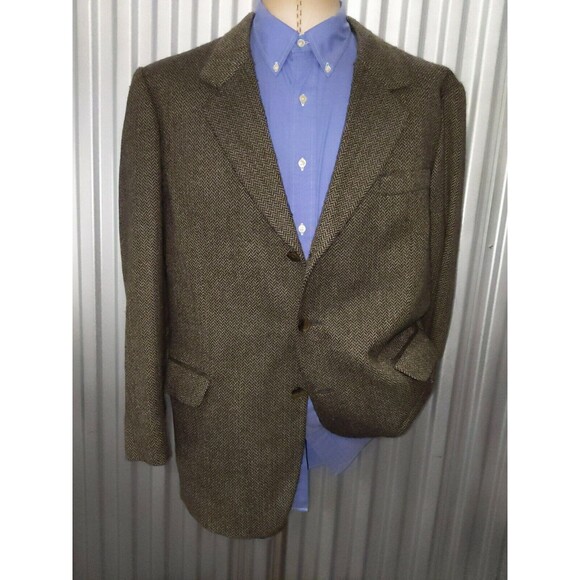 44R brown black Herringbone Tweed PERUVIAN ALPACA Jacket Blazer Sport Coat - Picture 2 of 4